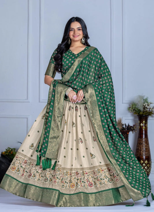 Green Heavy Lichi Fabric Lehenga Choli