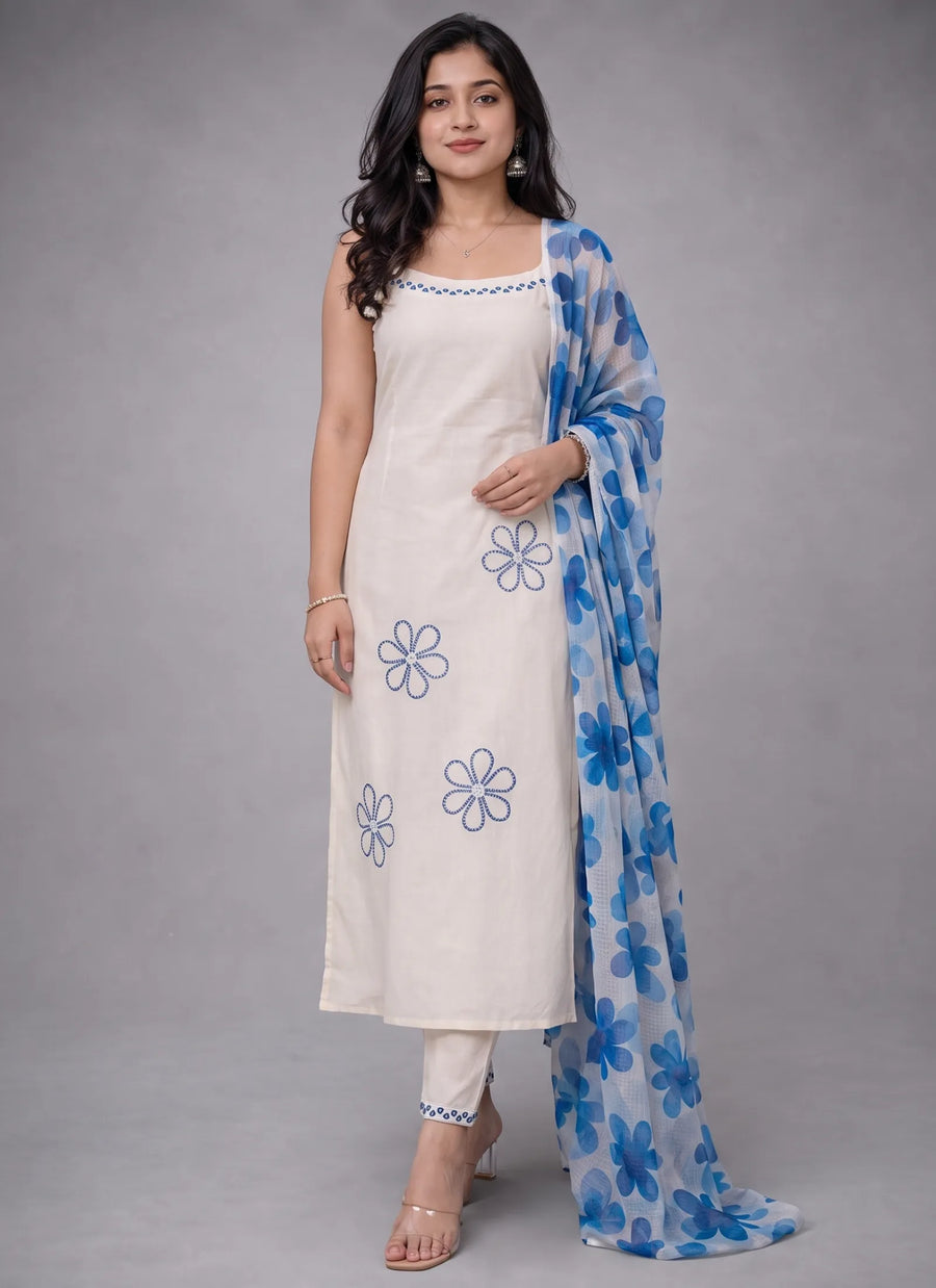 Blue Rayon Slub beautiful Suit Set