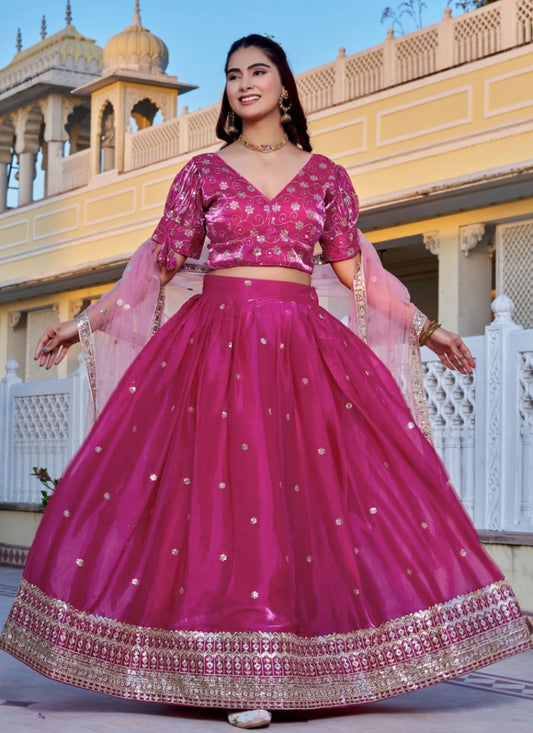 Pink Heavy Embroidery With Zari Thread Lehenga Choli