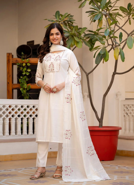 White Pure Viscose Designer Kurti Set