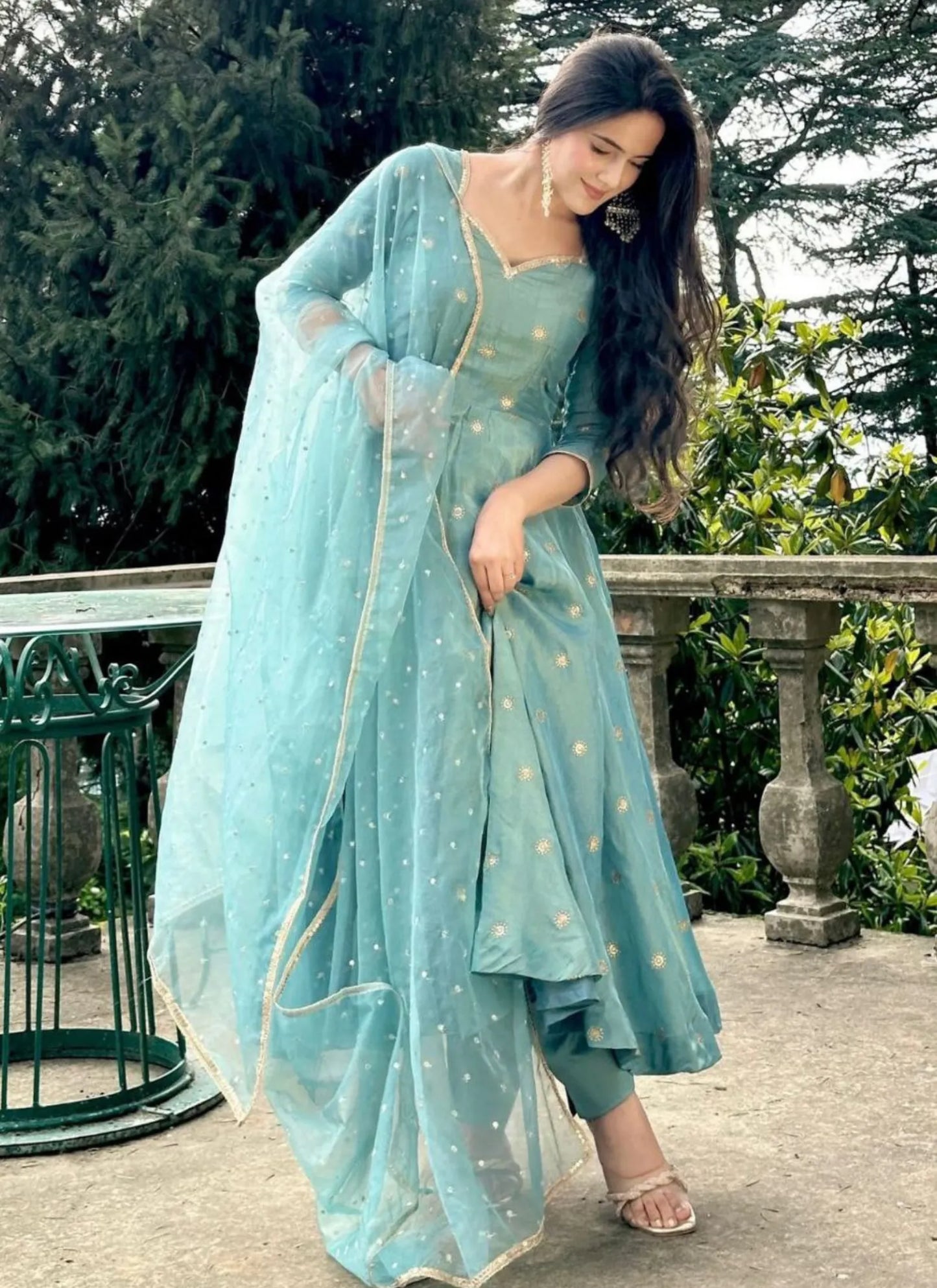 Premium Barbary Silk Designers Kurta Set Sky