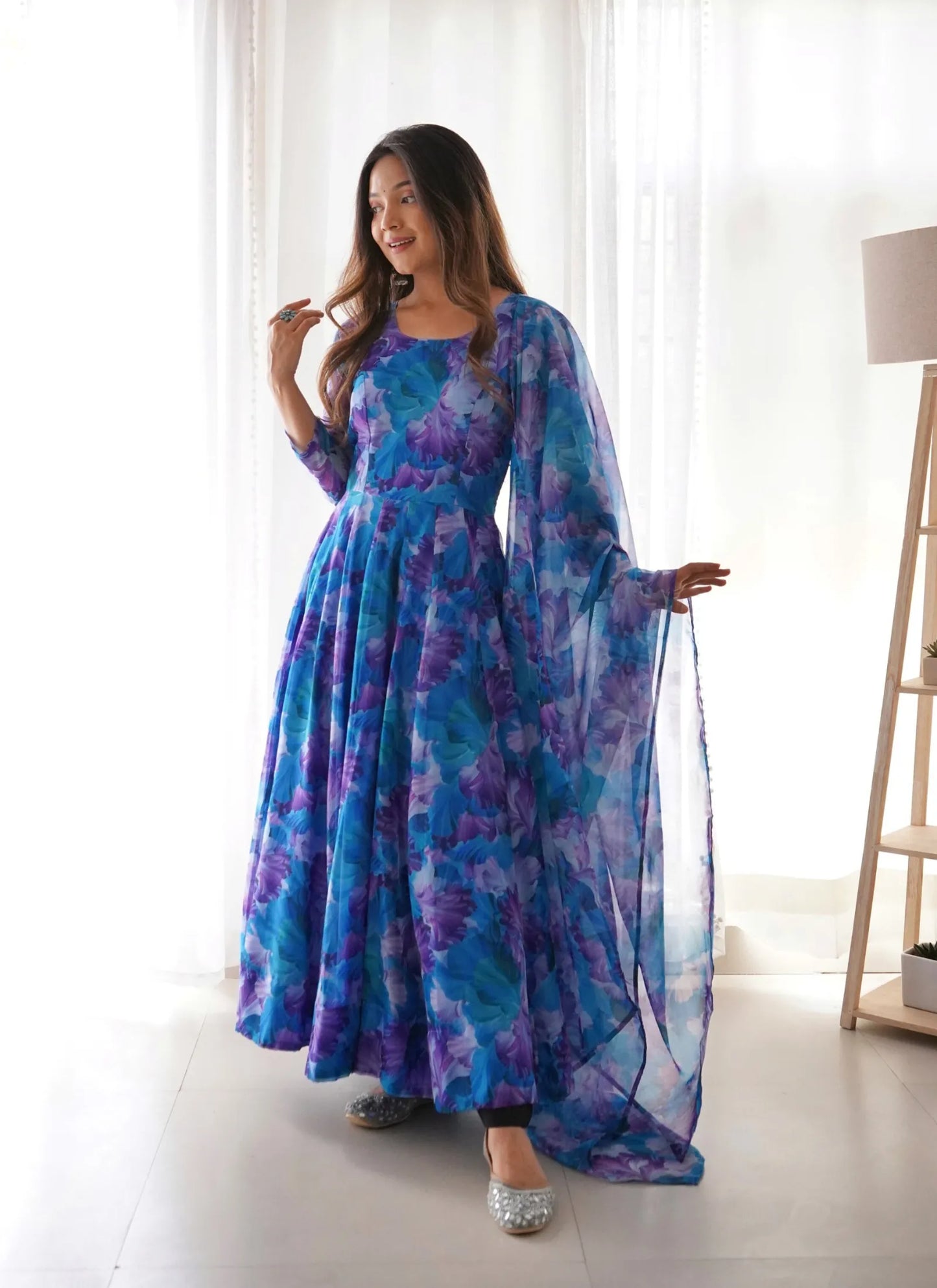 Daisy Printed Anarkali Gown Purple