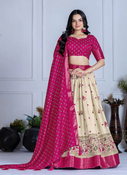 Pink Heavy Lichi Fabric Lehenga Choli