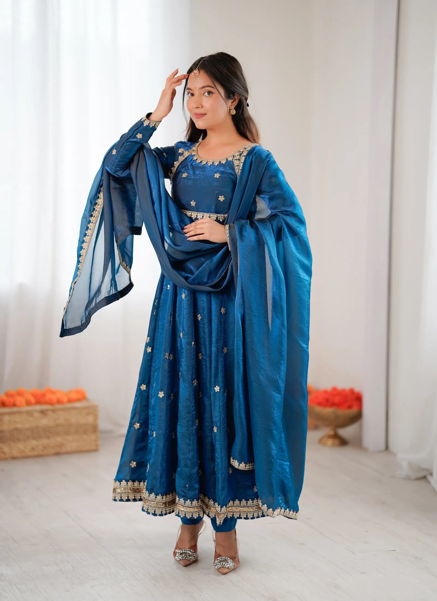 Blue Fandy Silk Anarkali Suit