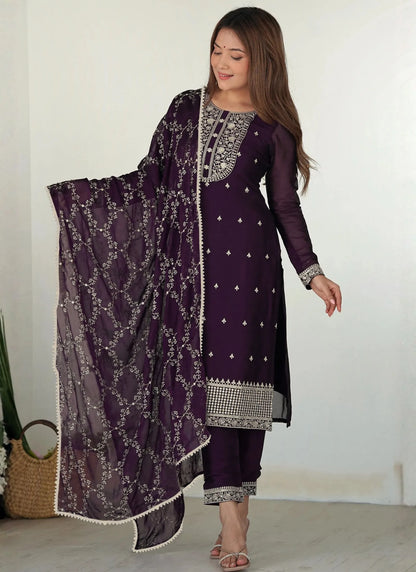 Zilmil Georgette Kurta Set Purple