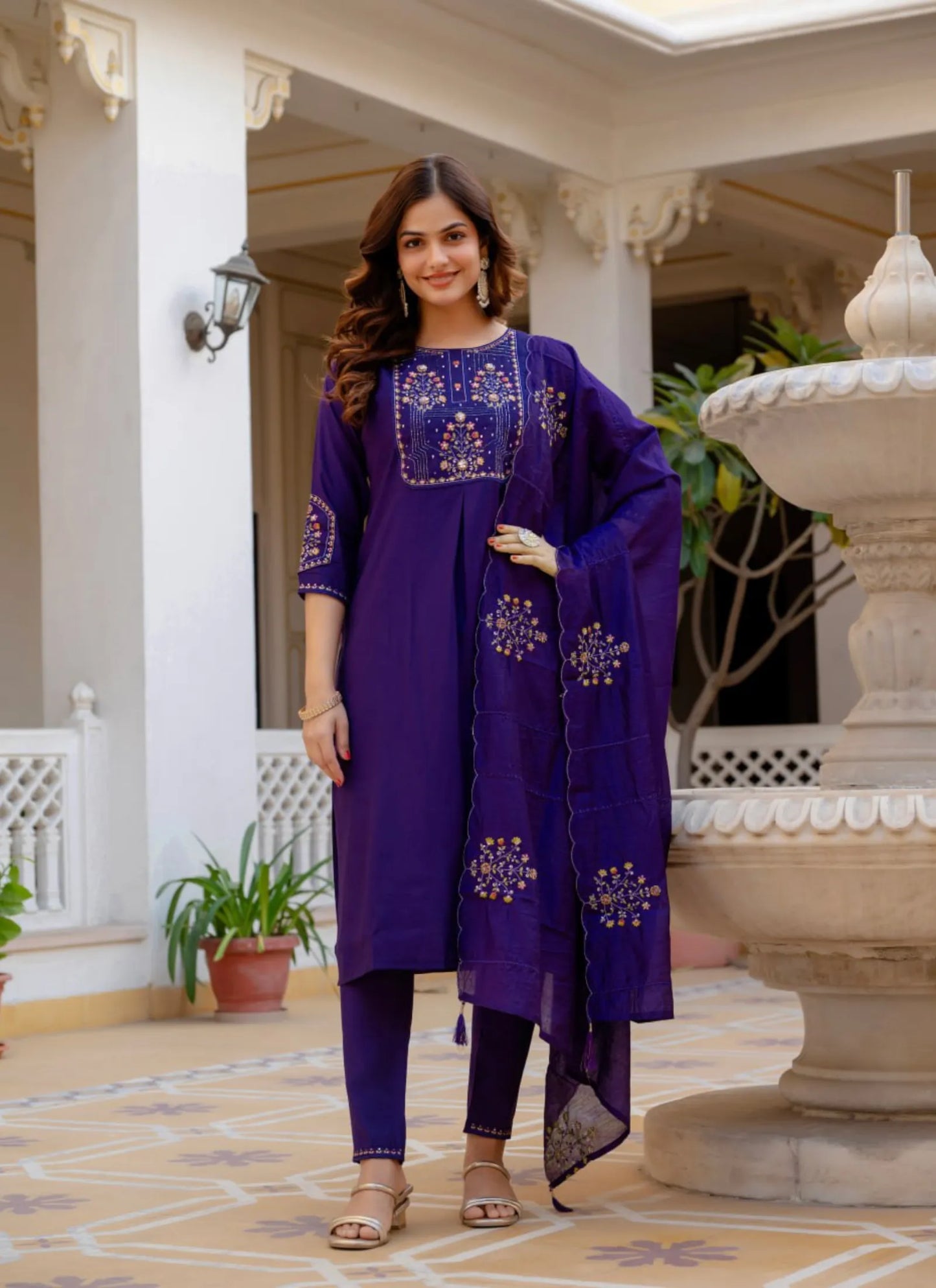 Purple Pure Viscose Designer Kurti Set