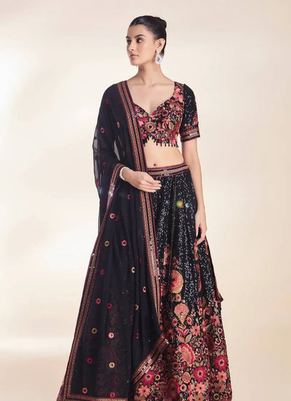 Premium Faux Georgette Lehenga Black