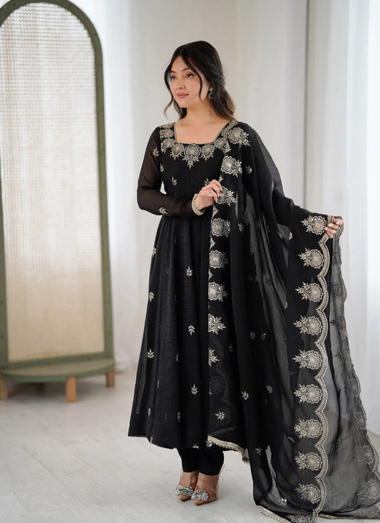 Black Designer Embroidered Anarkali Suit