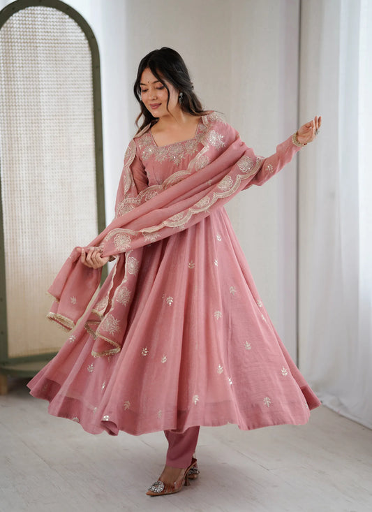 Light Pink Designer Embroidered Anarkali Suit