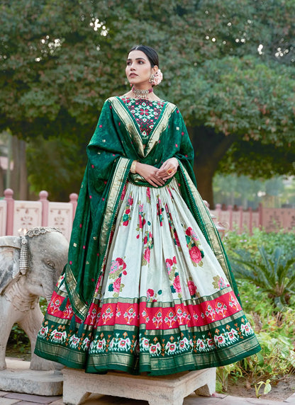 Green Floral Print Lehenga Choli