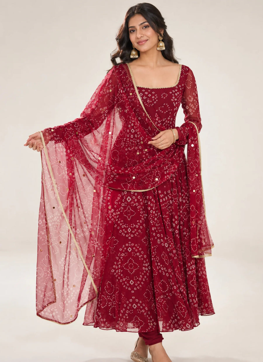Maroon Digital Printed Anarkali Suit