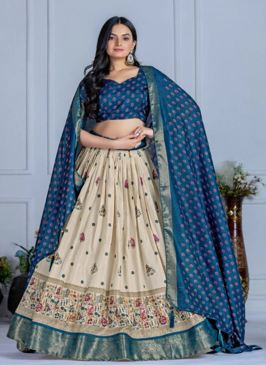 Blue Heavy Lichi Fabric Lehenga Choli