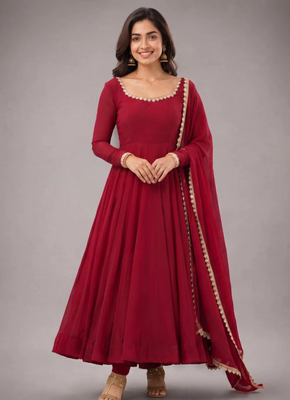 Dark Pink Pure Mal Chanderi Anarkali Suit