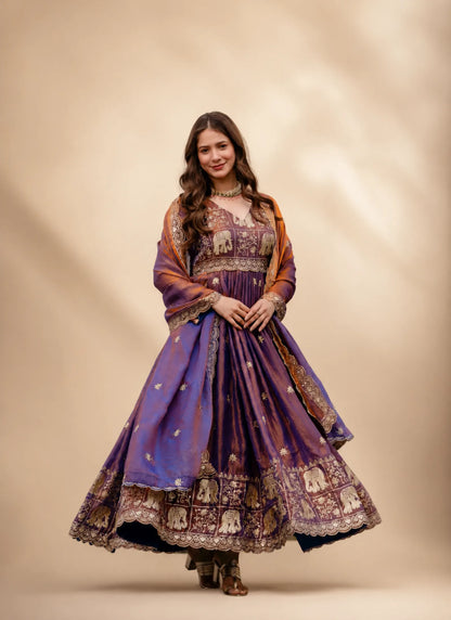 Dusty Purple Embroidered Fendy Satin Gown