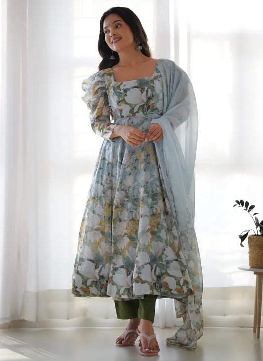Heavy Pure Soft Organja Silk Floral Anarkali