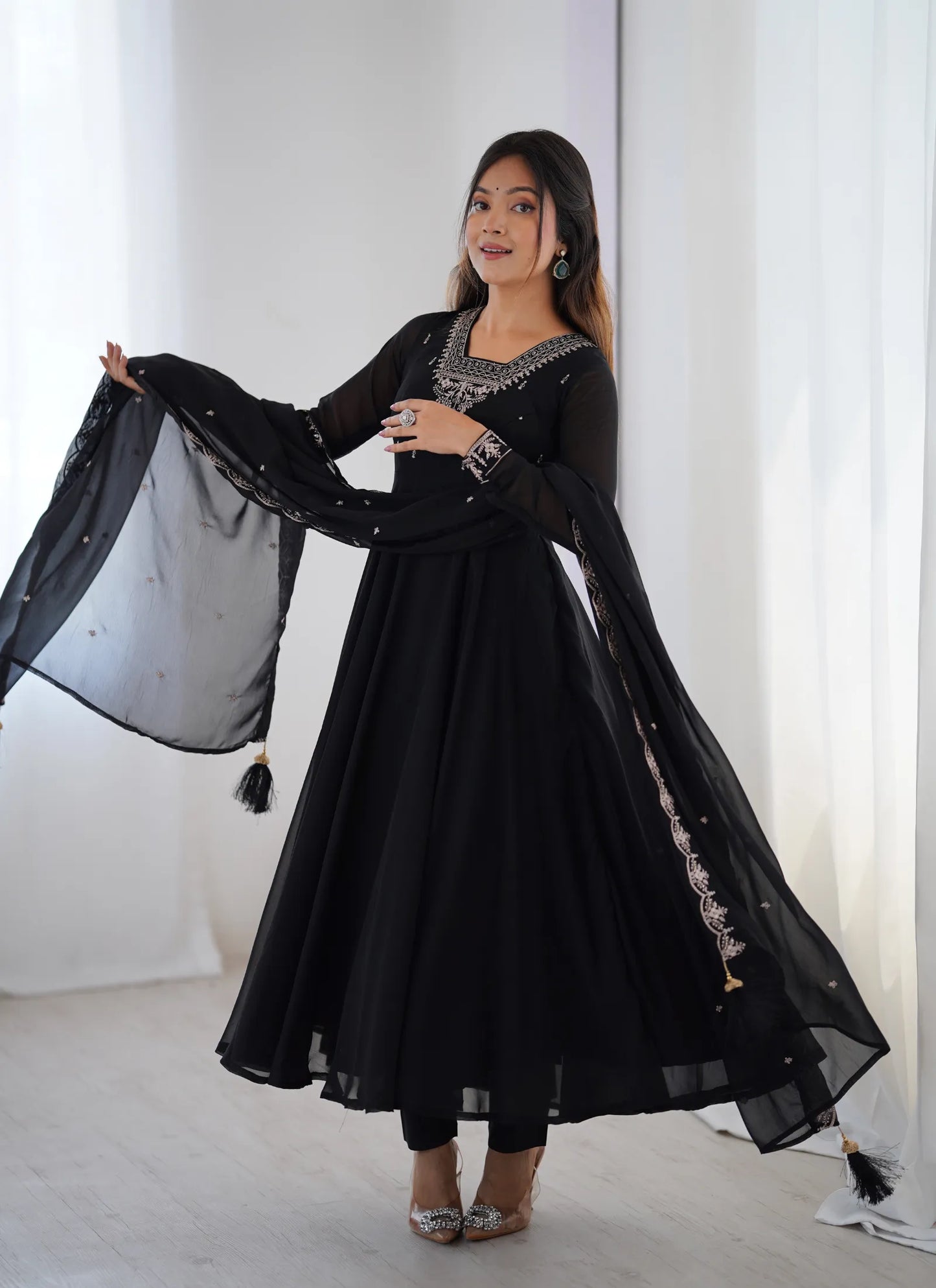 Pure Soft Fox Georgette Anarkali Black