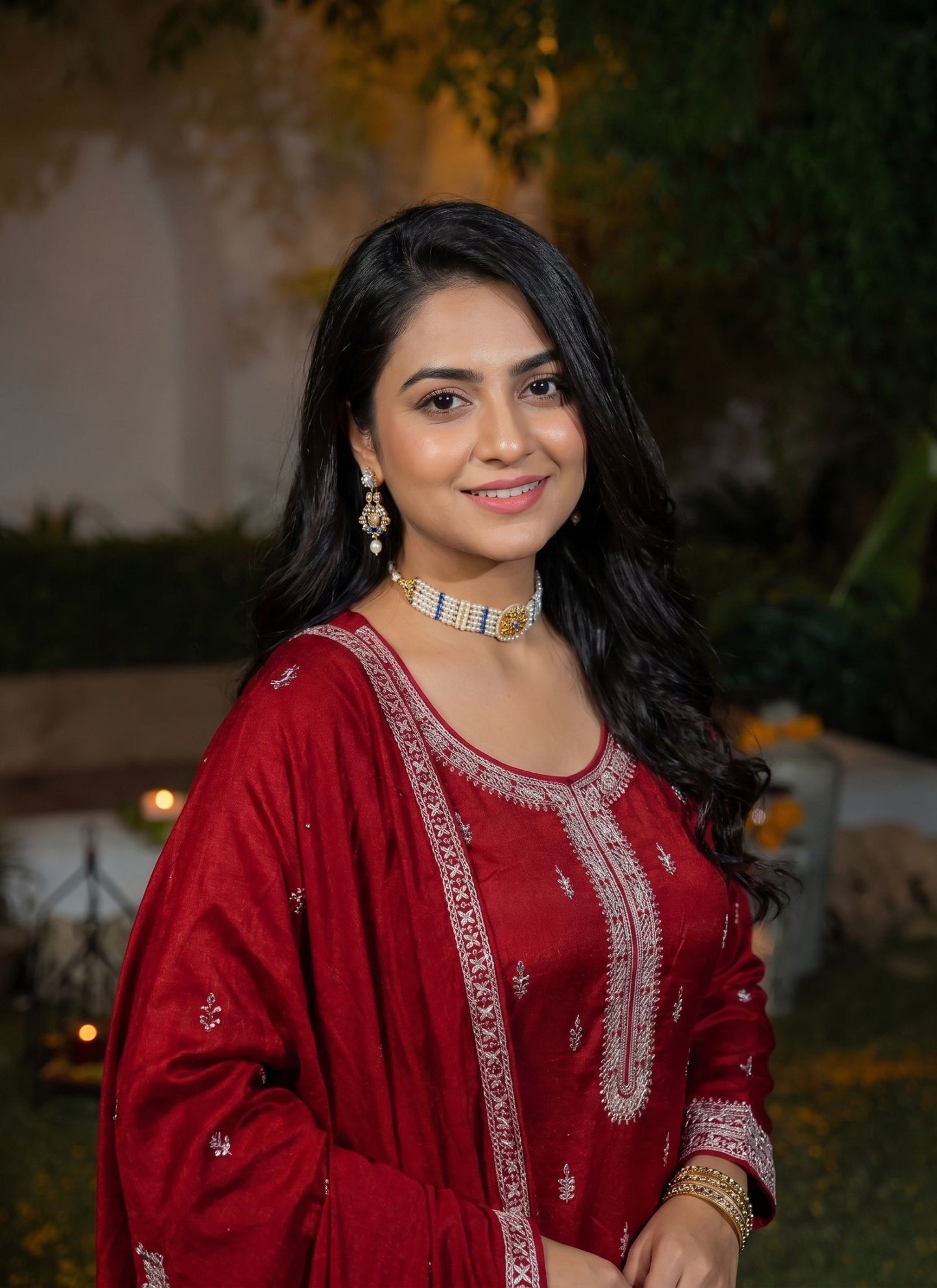Red Vichitra Silk Premium Designers Kurta Set