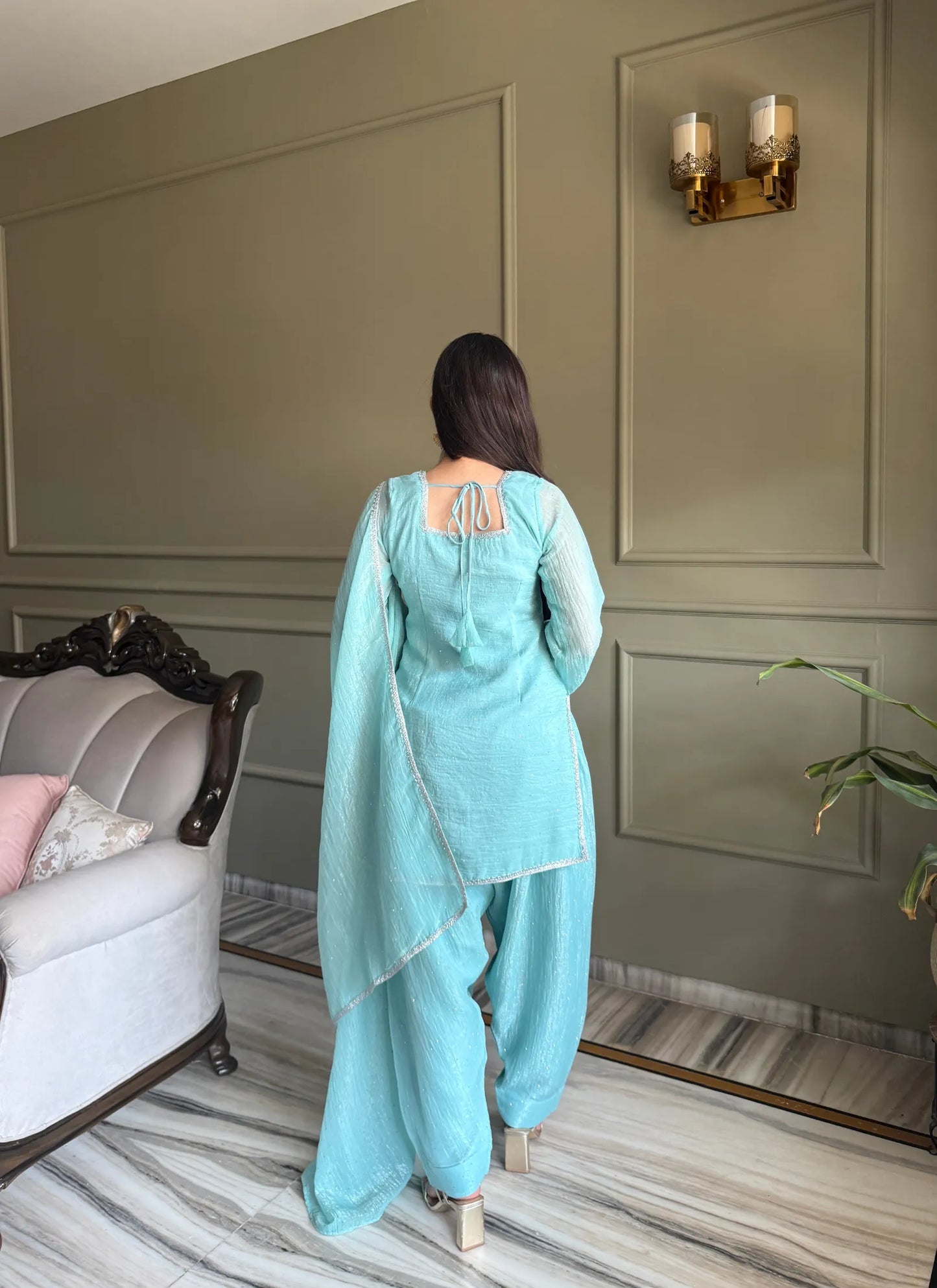 Sky Blue Crunchy Silk Salwar Suit