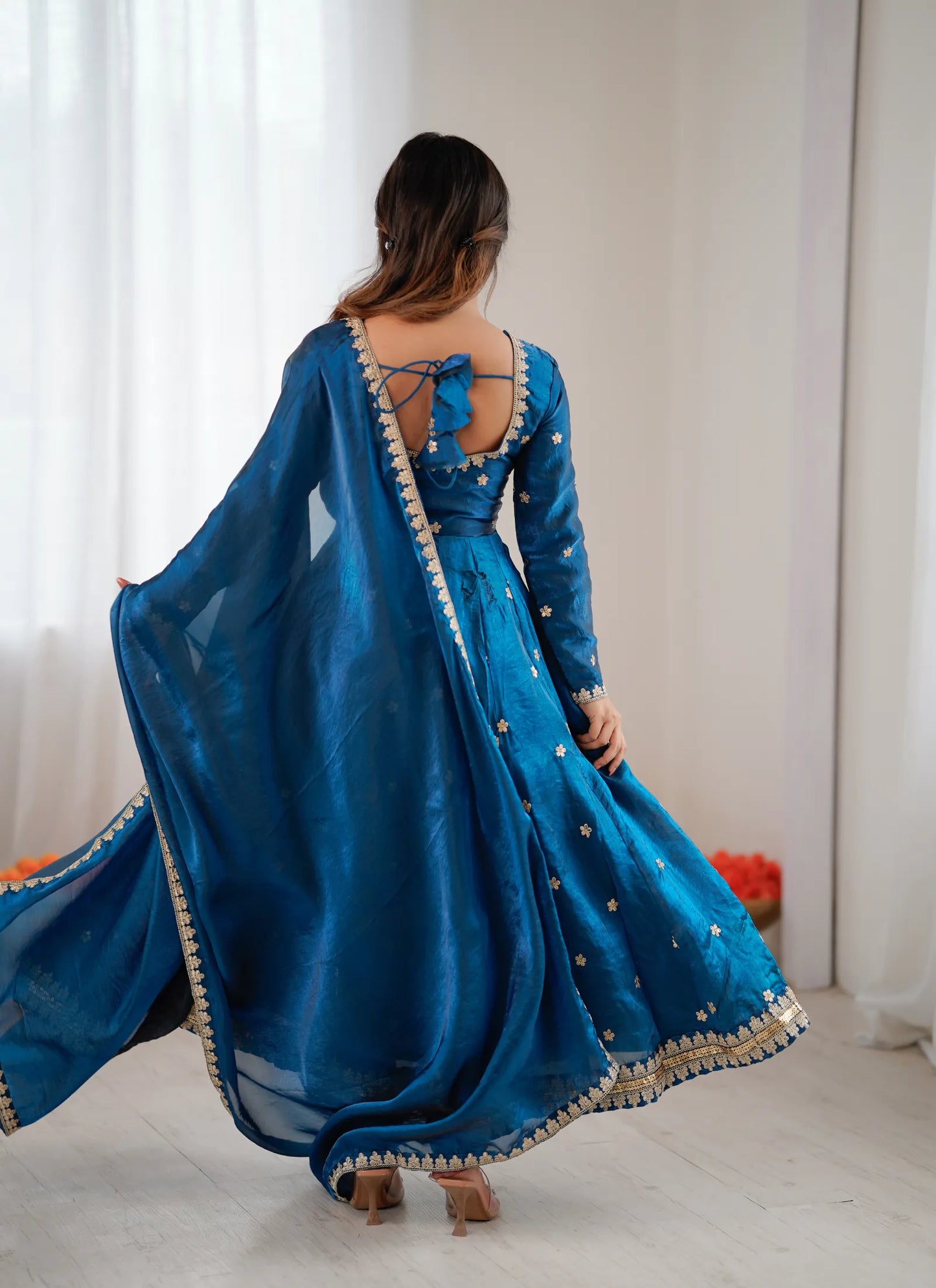 Blue Fandy Silk Anarkali Suit