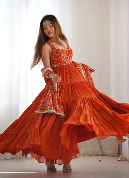 Pure Soft Georgette Anarkali Rust