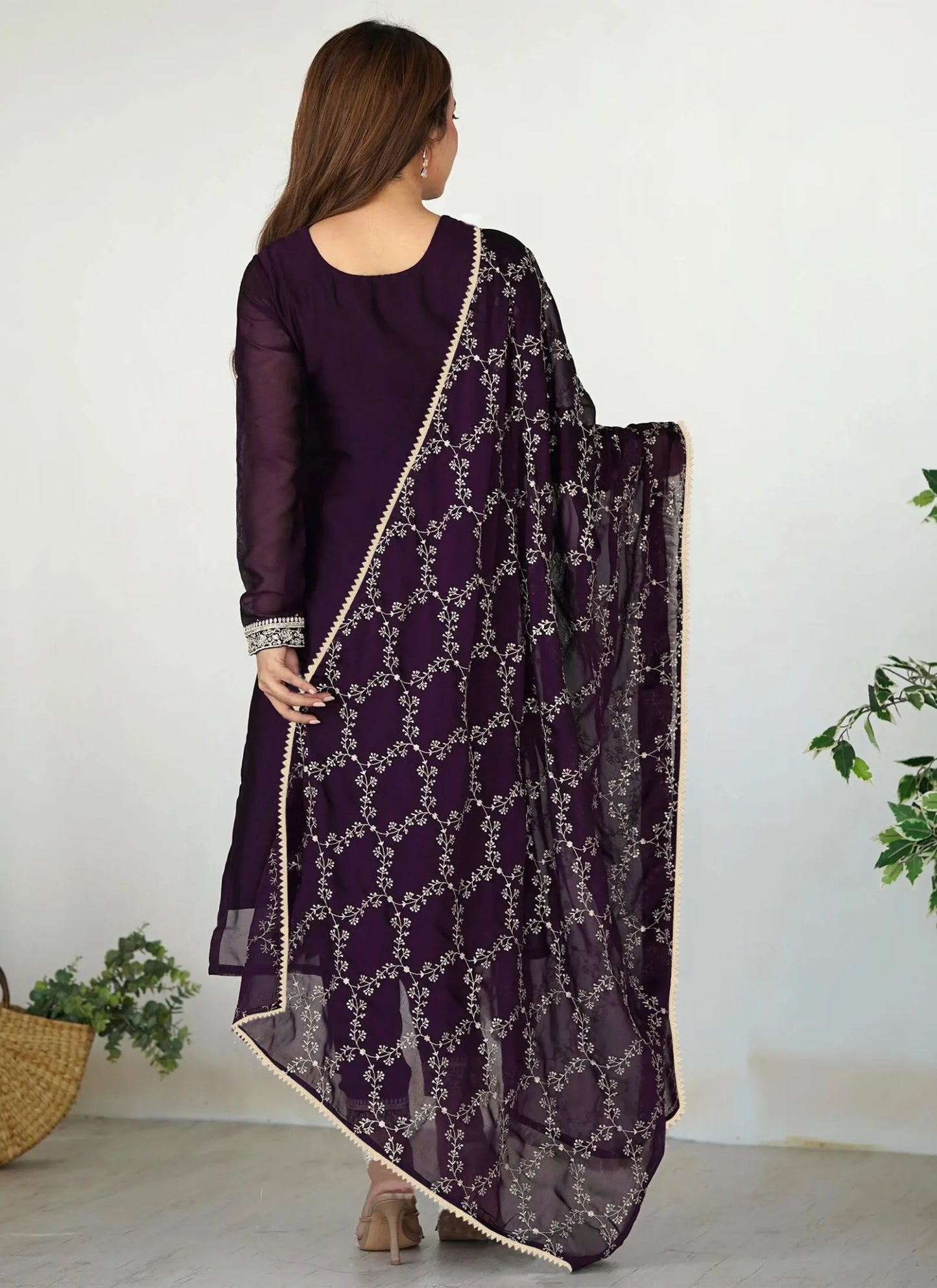 Zilmil Georgette Kurta Set Purple