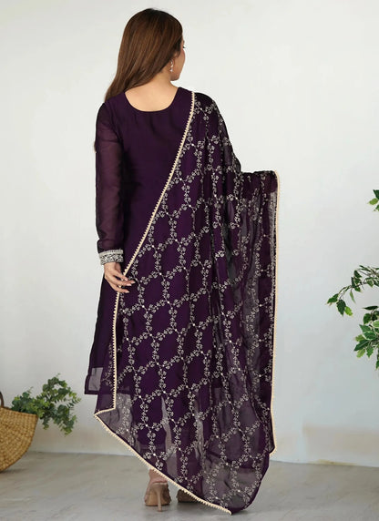 Zilmil Georgette Kurta Set Purple