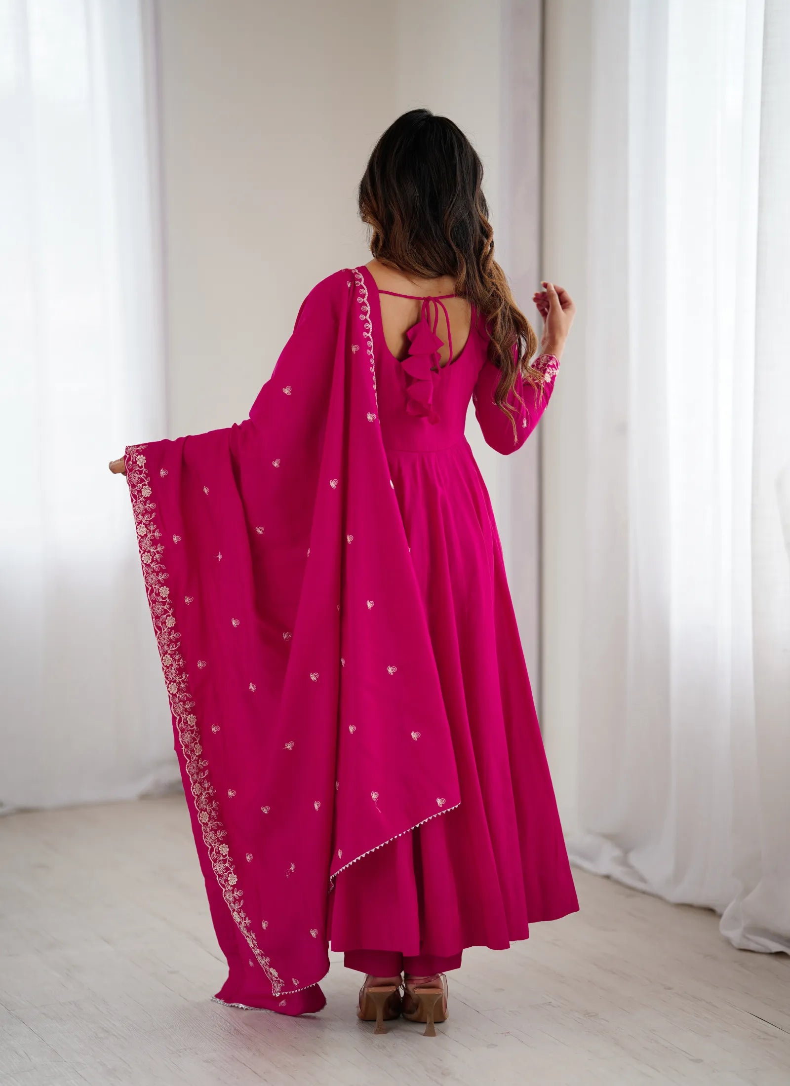 Premium Pure Roman Silk Anarkali Suit Pink