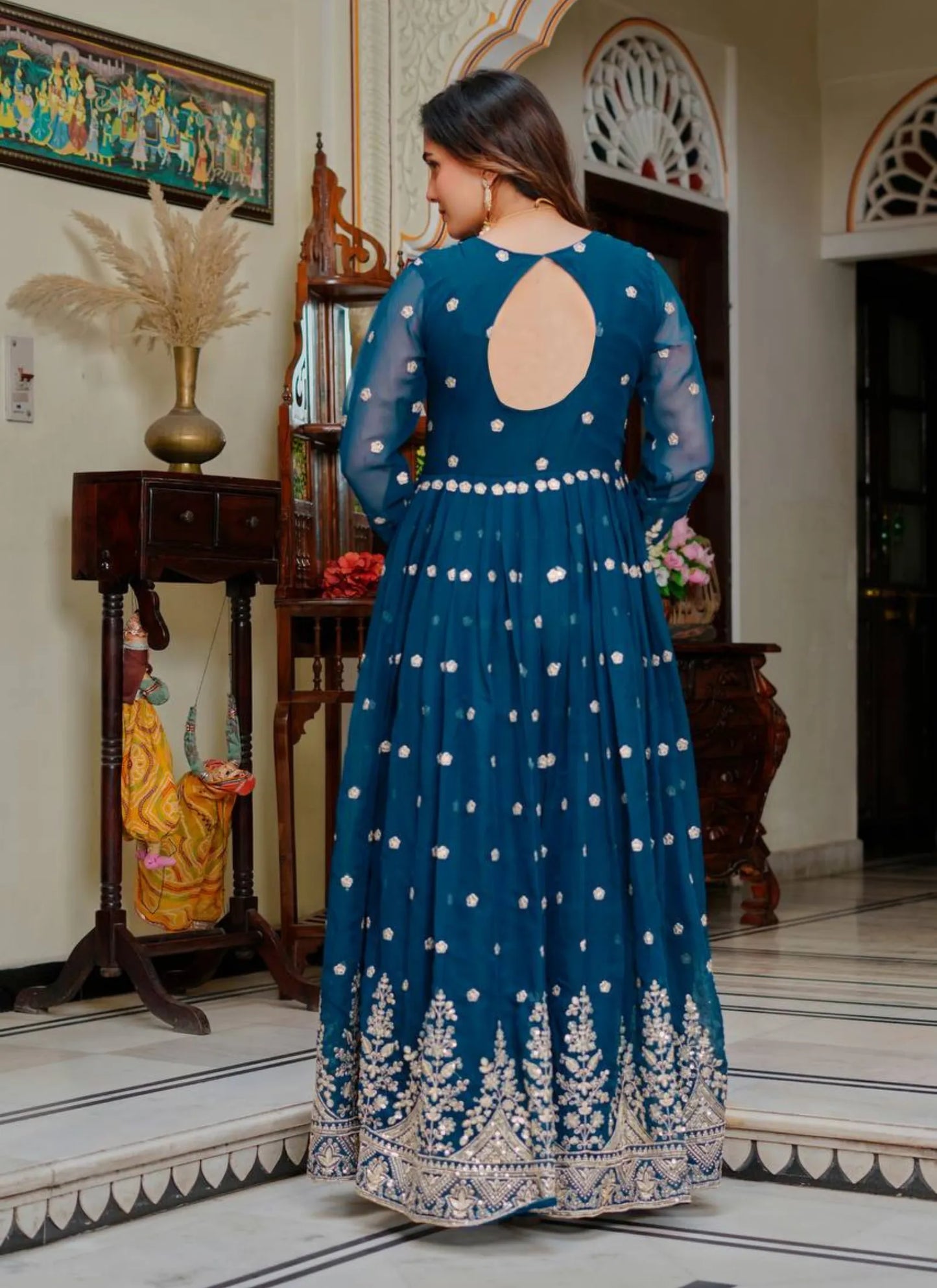 Blue Georgette Thread Work Anarkali Suit