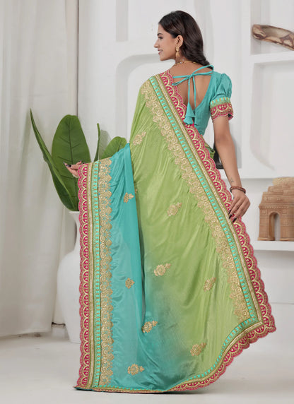 Beautiful Embroidery Silk Saree Green