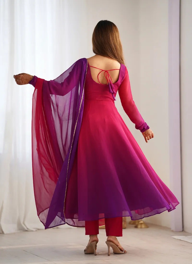 Heavy Pure Soft Fox Georgette Anarkali Dark Pink