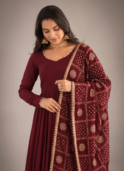 Maroon Heavy Roman Silk Anarkali Suit