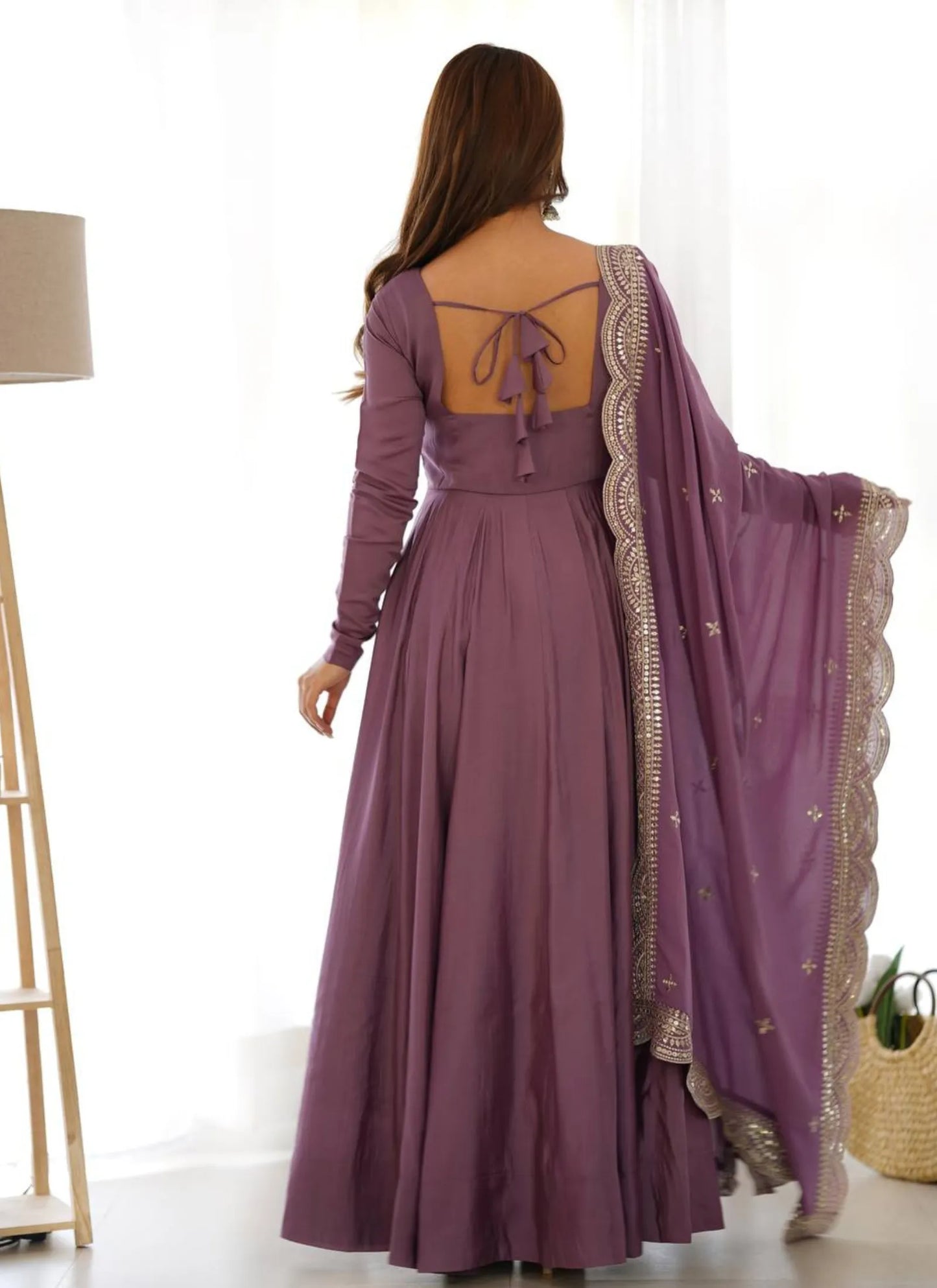Pure Romansilk Chanderi Fabric Anarkali Mauve