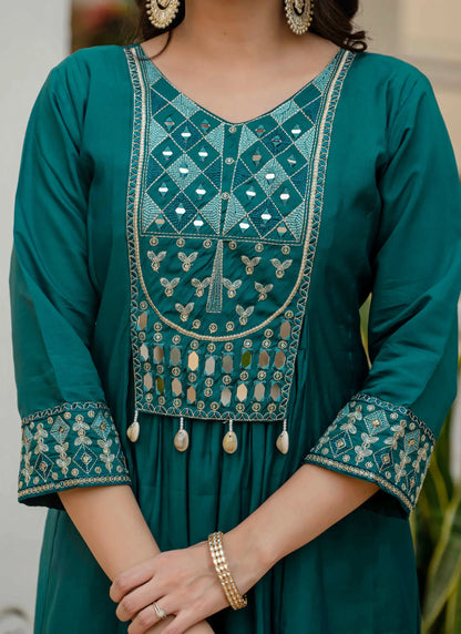 Beautiful Roman Silk Anarkali Kurti Teal