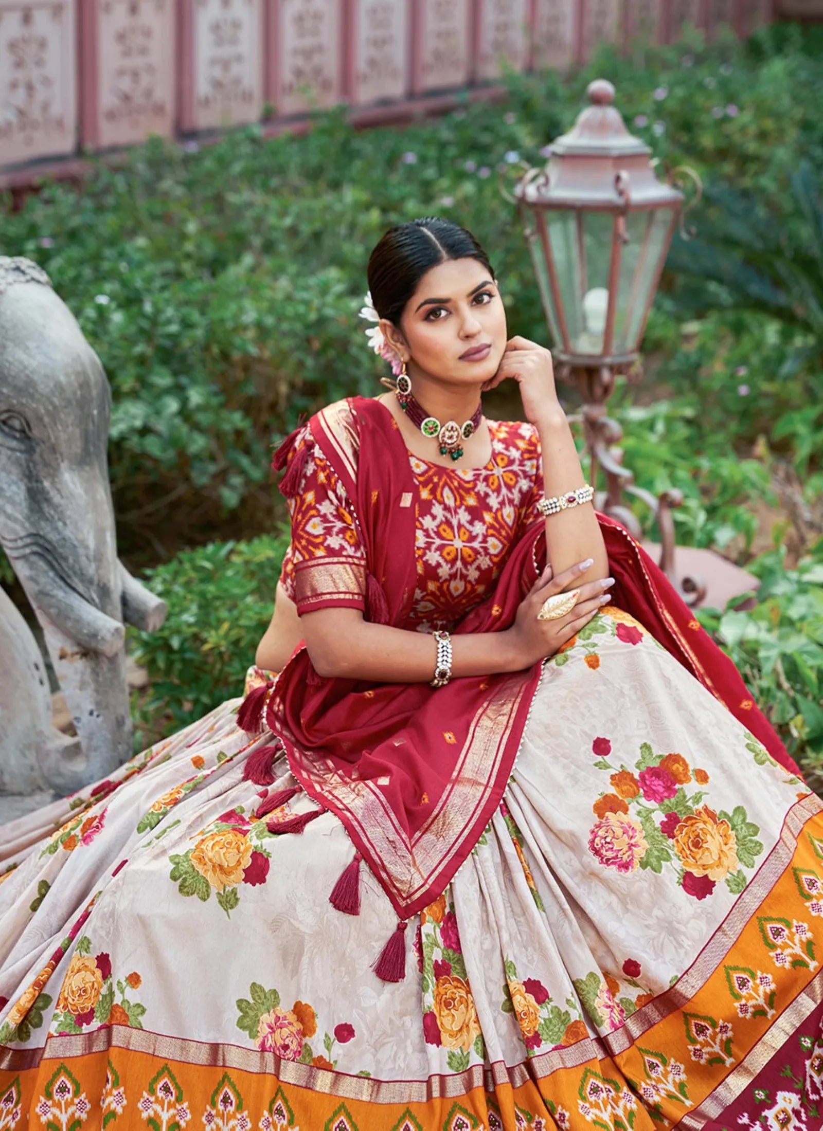 Red Floral Print Lehenga Choli