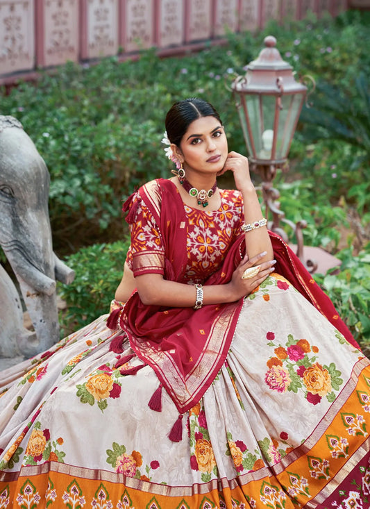 Red Floral Print Lehenga Choli