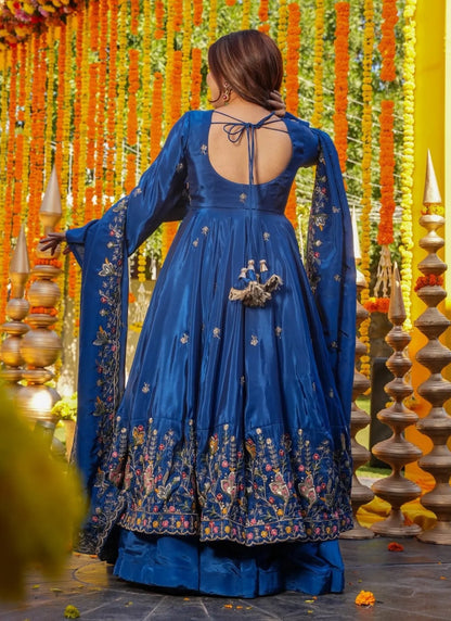 Blue Heavy Silk Anarkali Suit
