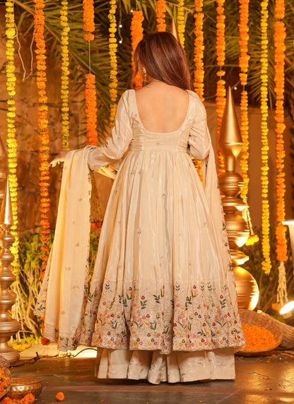 Off-White Heavy Silk Anarkali Suit