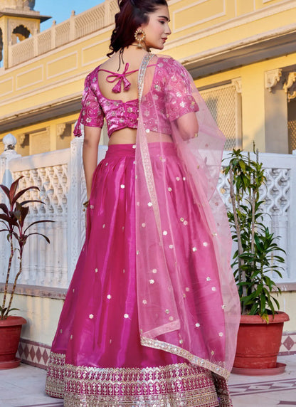 Pink Heavy Embroidery With Zari Thread Lehenga Choli