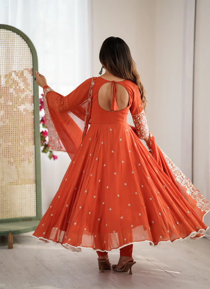 Orange Rembo Sequence Designer Anarkali Suit