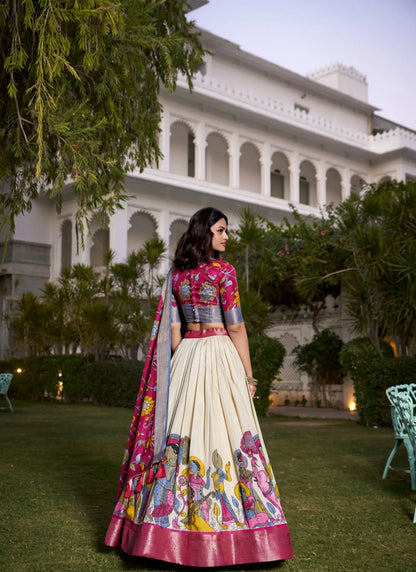 Beautiful Tusser Silk Lehenga Choli White