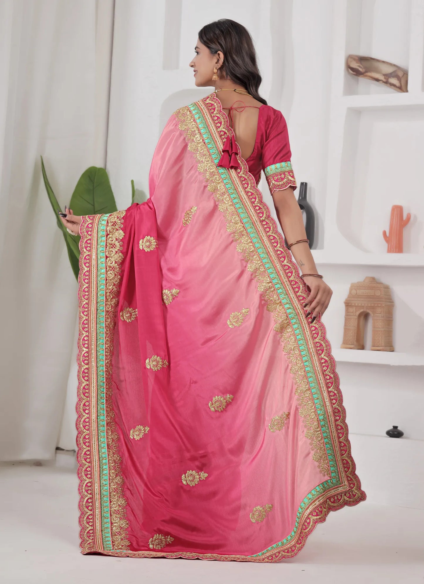 Beautiful Embroidery Silk Saree Red