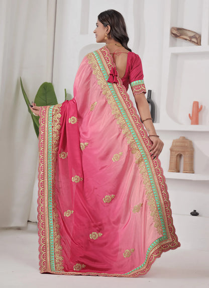 Beautiful Embroidery Silk Saree Red