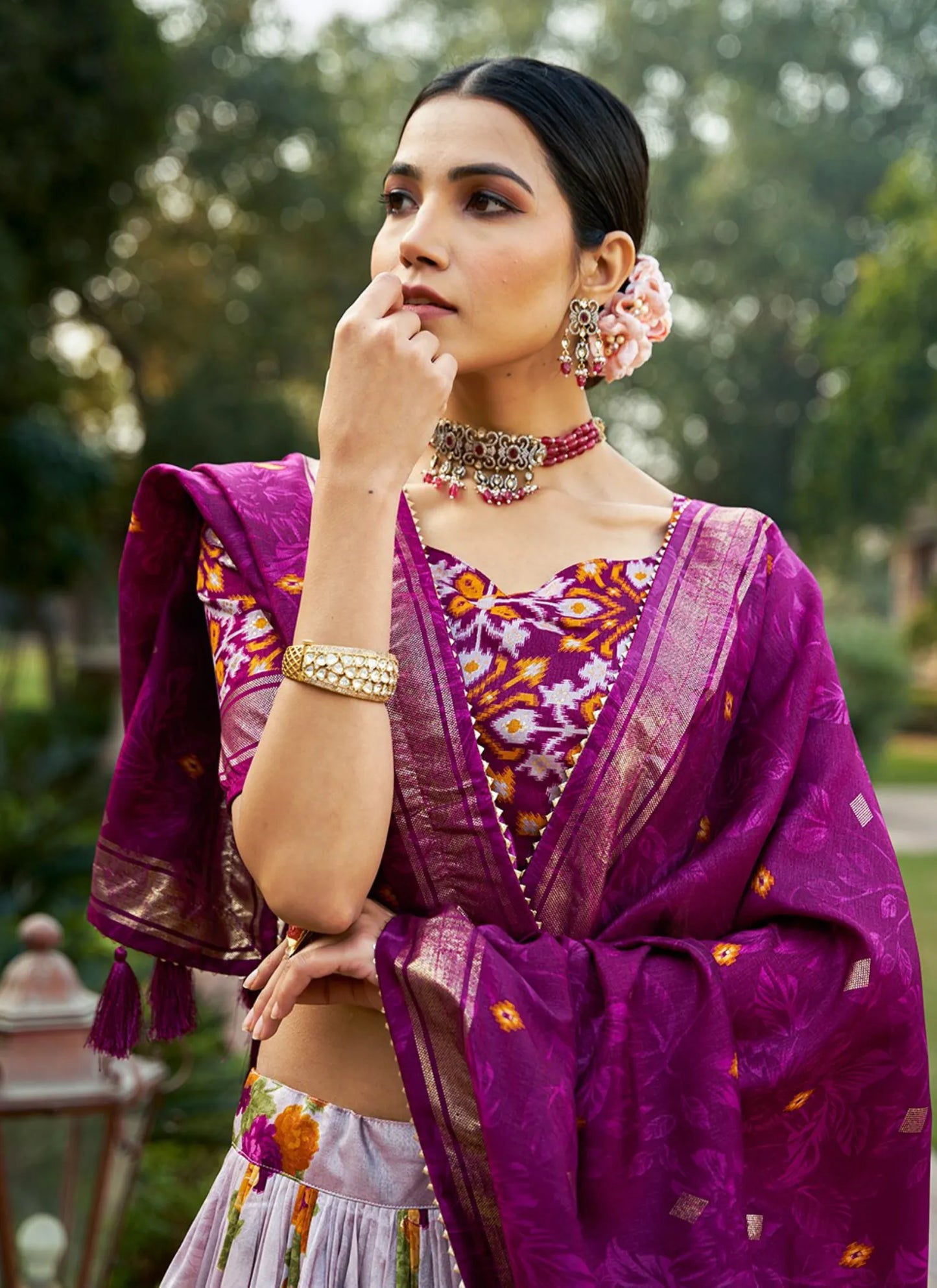 Purple Floral Print Lehenga Choli
