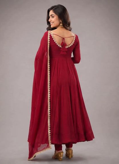 Dark Pink Pure Mal Chanderi Anarkali Suit