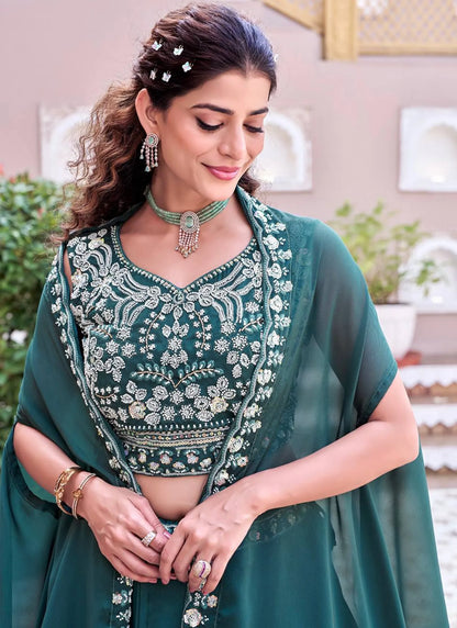 Green Pure Rangoli Silk Lehenga Choli