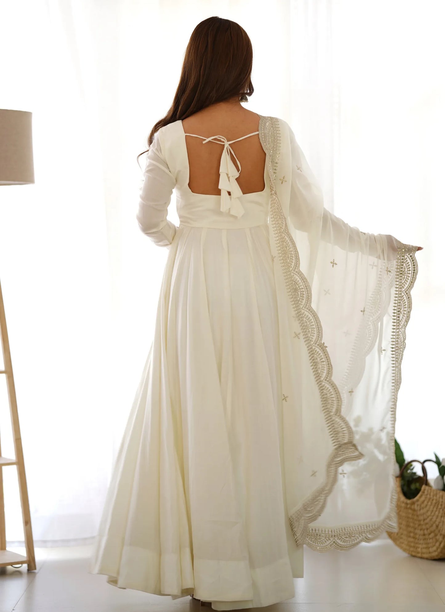 Pure Romansilk Chanderi Fabric Anarkali White