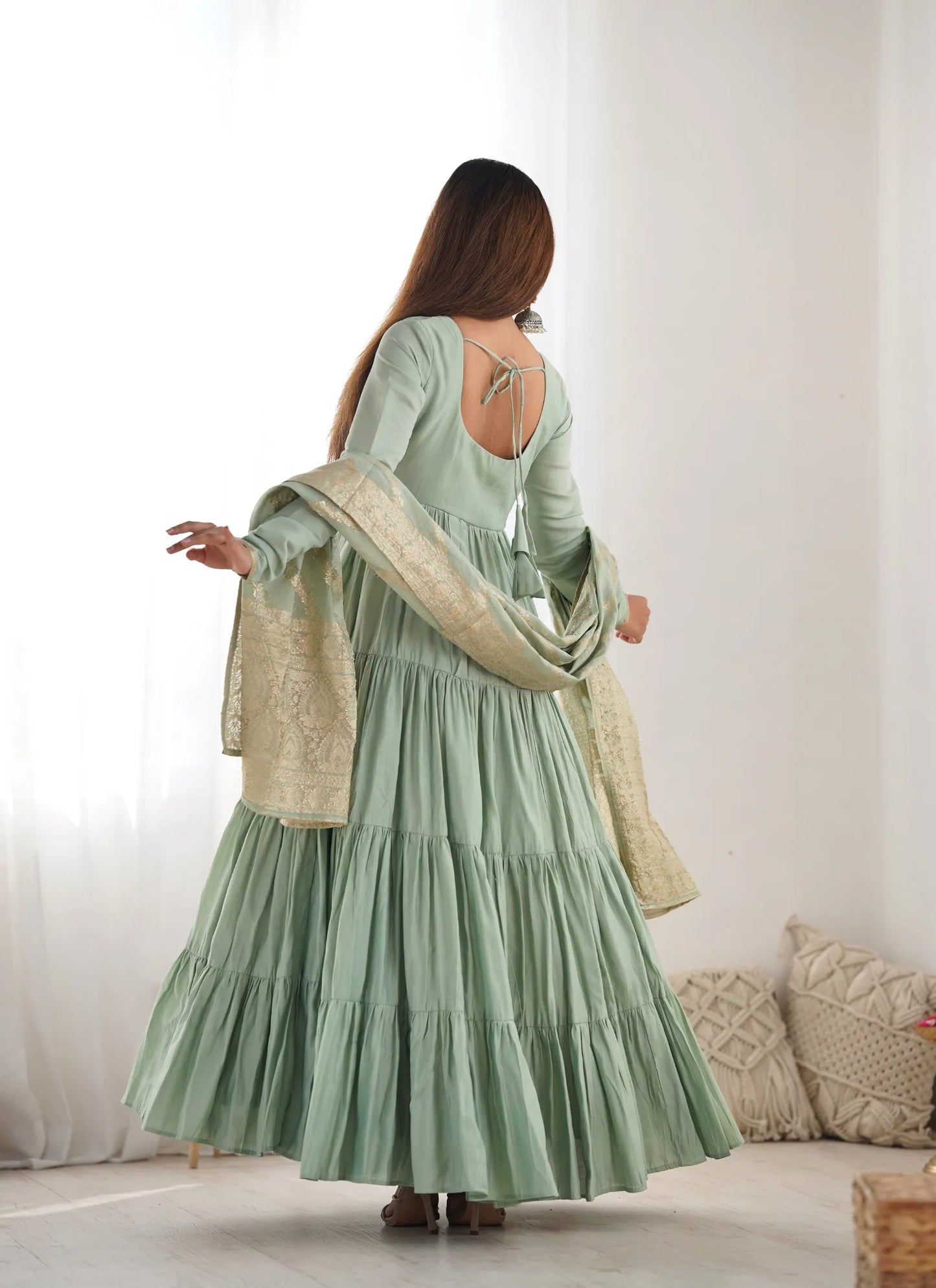Heavy Pure Romansilk Anarkali Pista