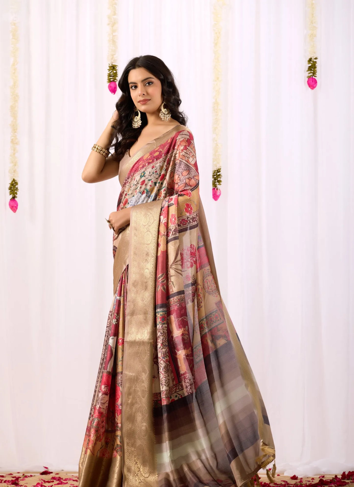 Tribal Art Print Soft Lichi Silk Saree