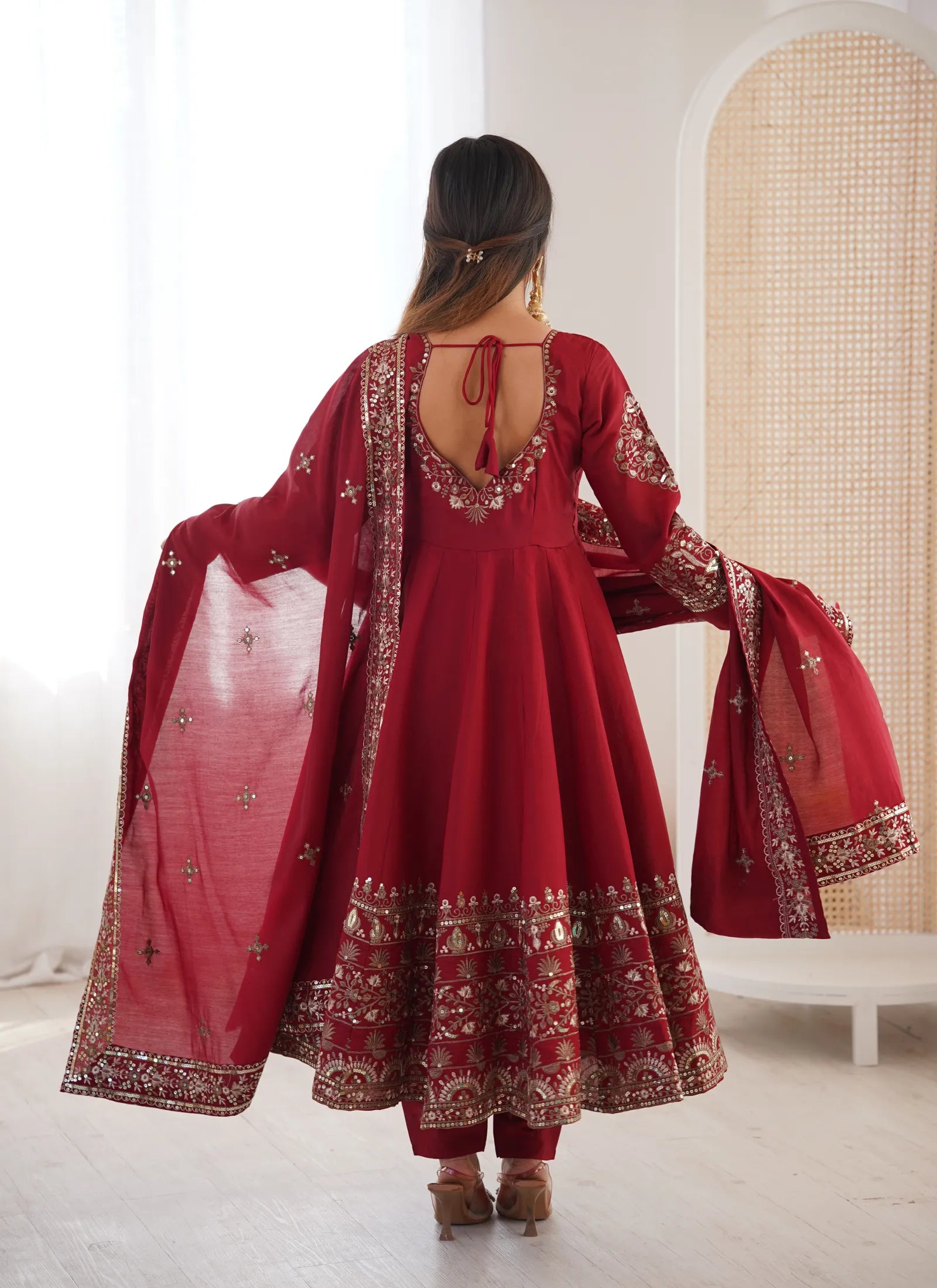 Maroon Embroidered Sequence Anarkali Suit
