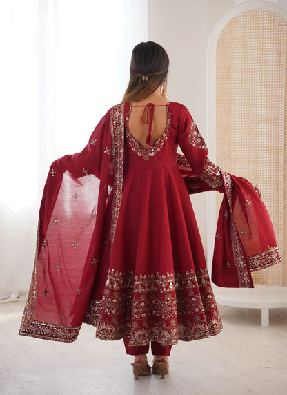 Maroon Embroidered Sequence Anarkali Suit